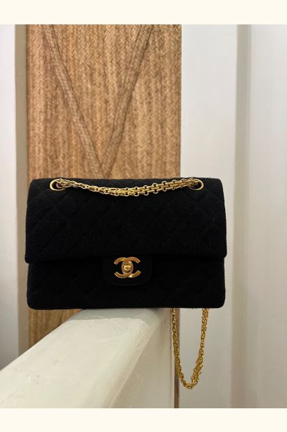 Chanel Double Flap Black Jersey Quilted 